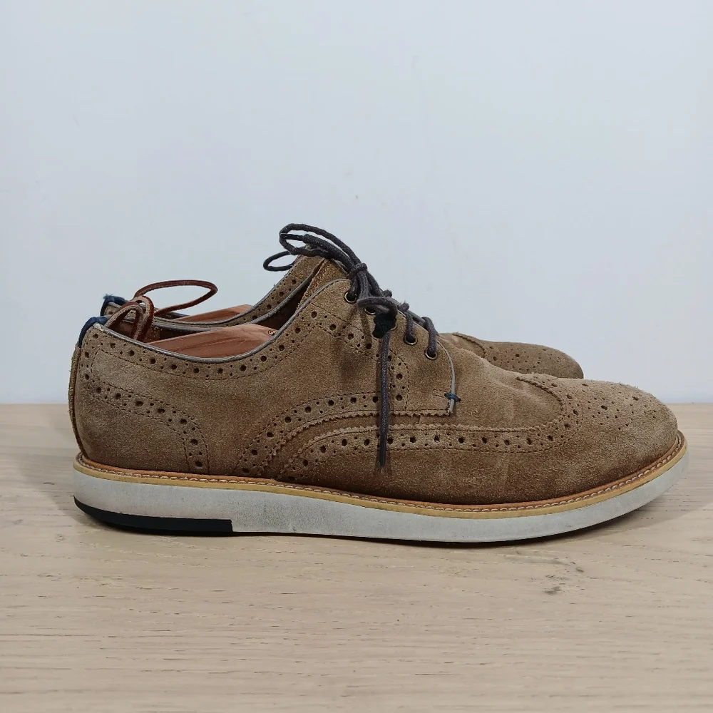 Blake‎ McKay Carson Tan Suede Leather Wingtip Oxford Brogue Shoes 404